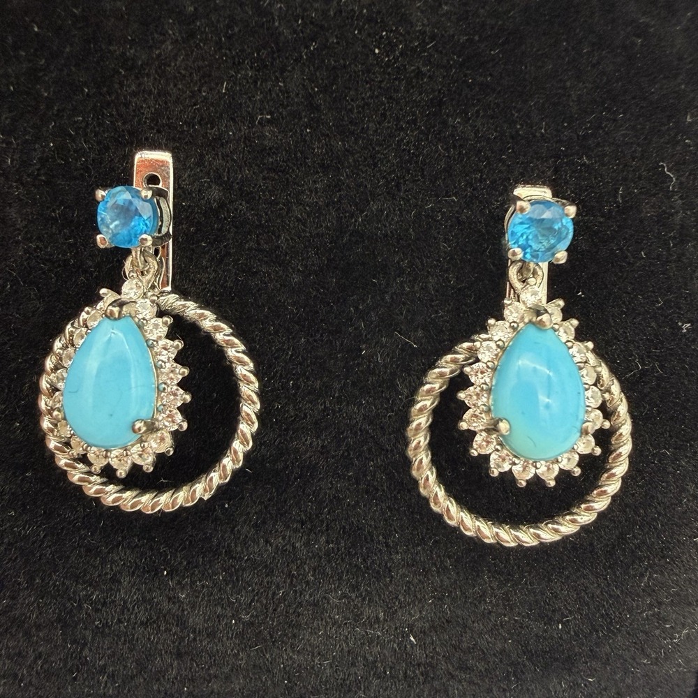 D'Joy 925 Sterling Silver Sleeping Beauty Turquoise Earrings Convertible